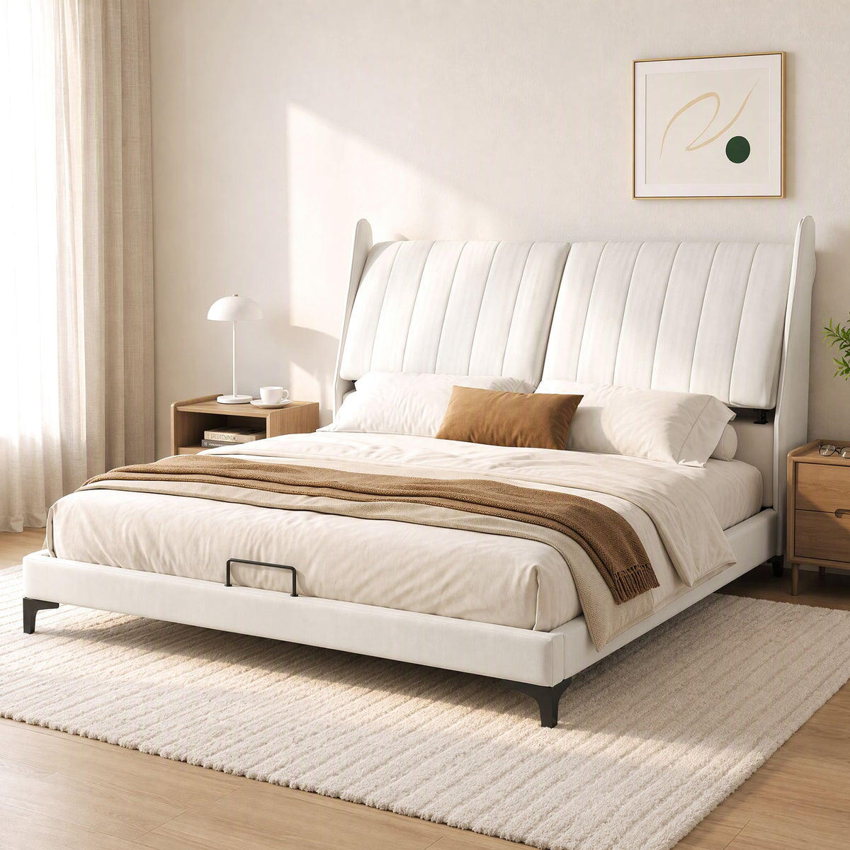 Artiss Queen Size Bed Frame with Adjustable Headboard, PU Leather
