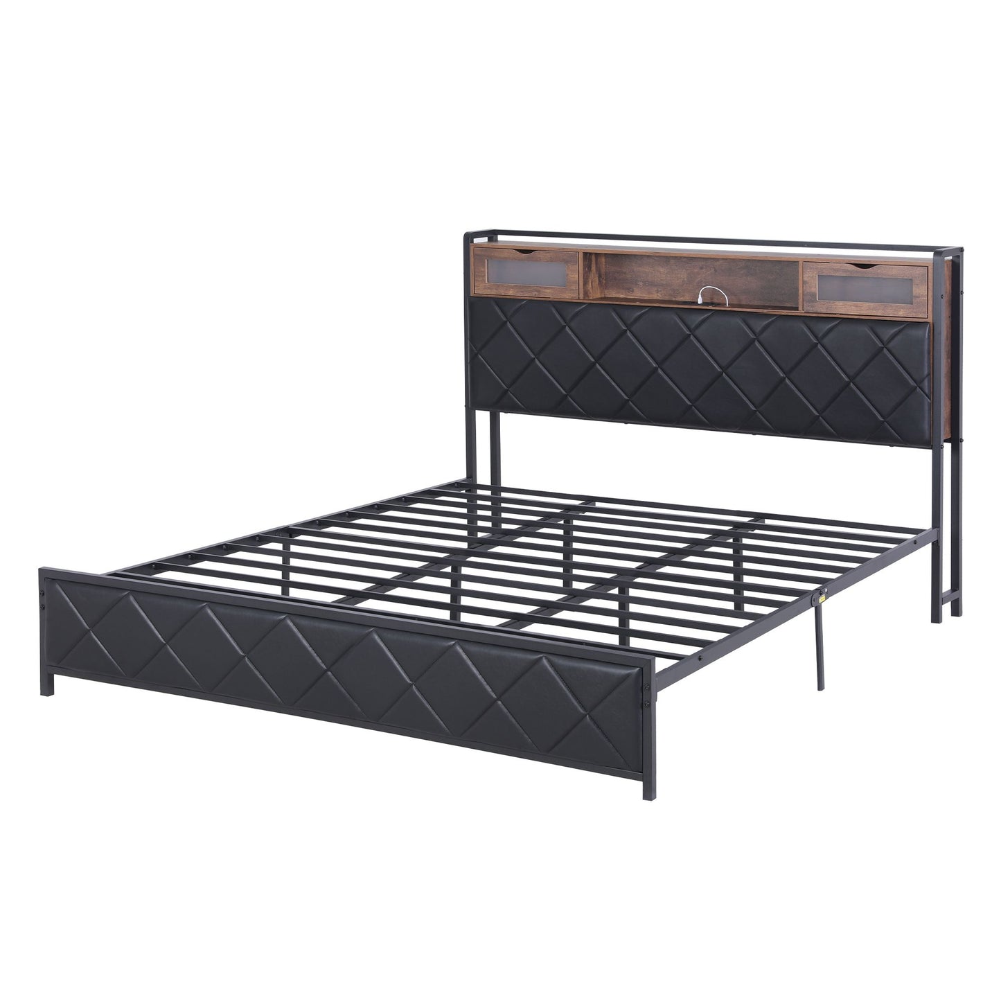 Artiss Kingsize-Bettrahmen mit LED-Beleuchtung und Kopfteil mit Ladestation