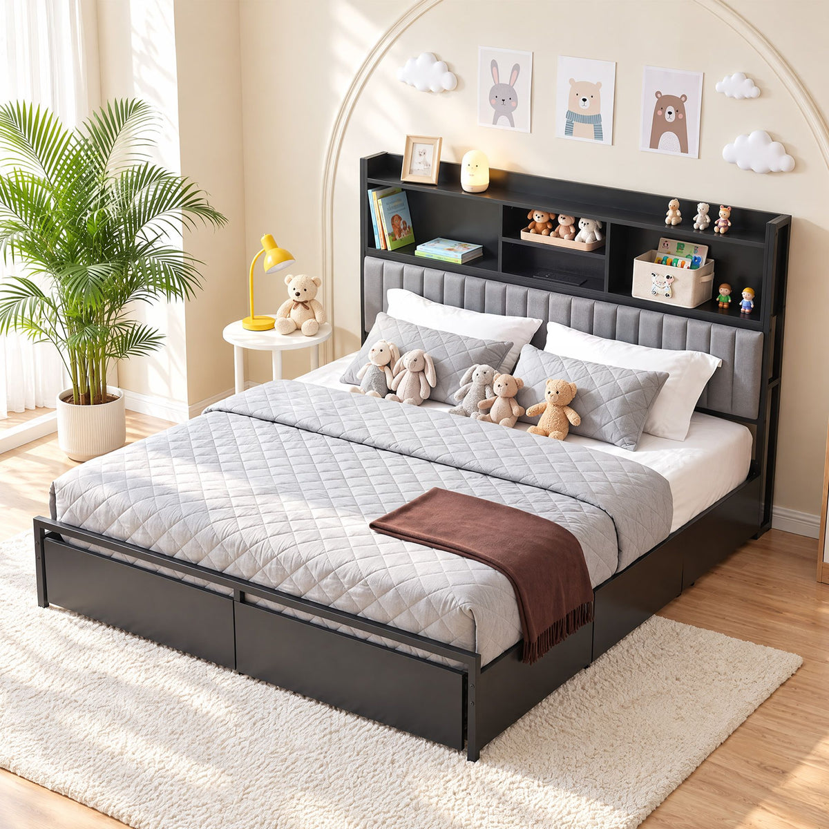 Artiss King Bed Frame with Storage, 4 Drawers and Charging Station