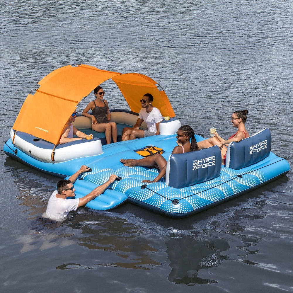 Bestway Pool Float Island Inflatable Lounge 6-person Raft Seat Canopy