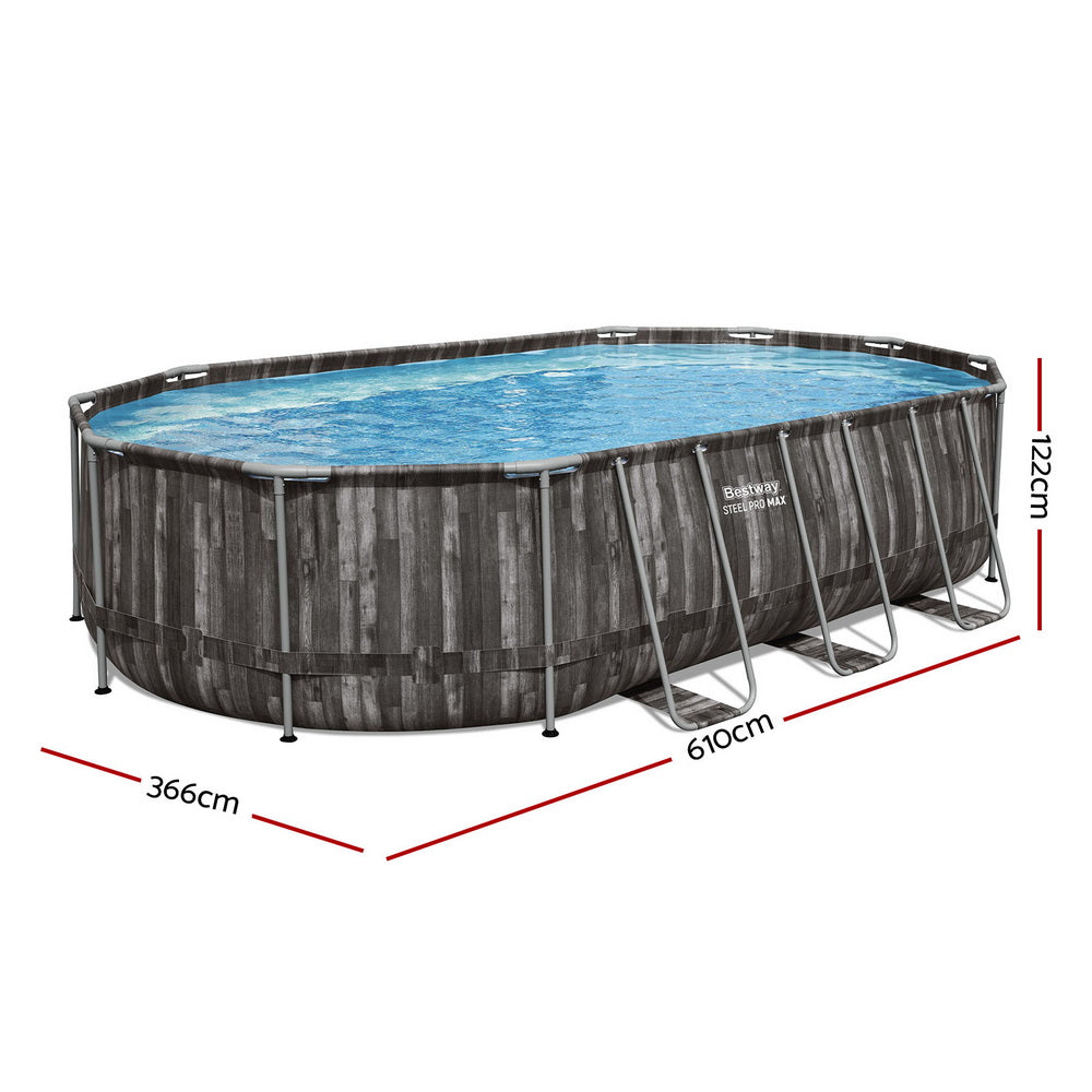 Bestway Swimming Pool Steel Frame Pool Set 6.1x3.66m w/ Filter Pump Ladder Cover
