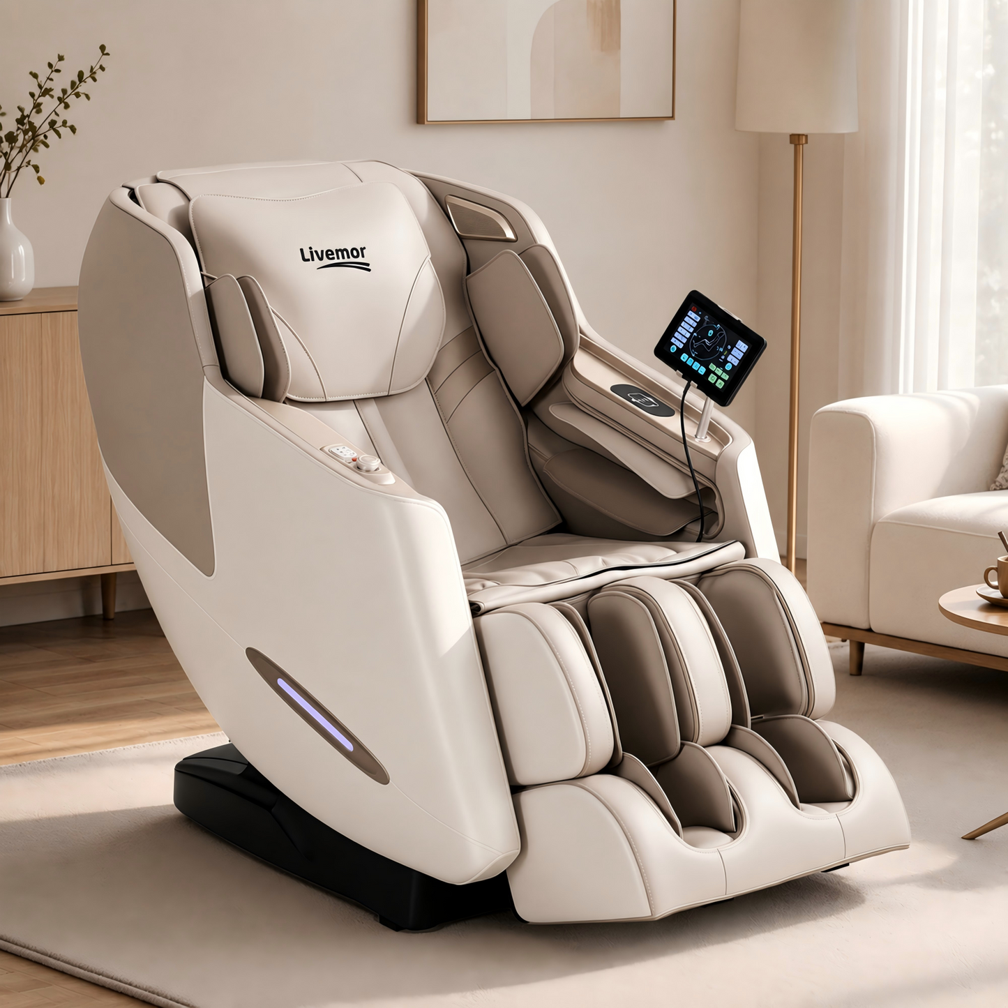 Livemor Elite 4D Massage Chair Recliner, SL Track Zero Gravity & Heat Auto Body Scan, 12 Auto Programs, 3 Zero-G Positions, Foot Rollers, Airbag Compression, Bluetooth Speaker, Wireless Charging