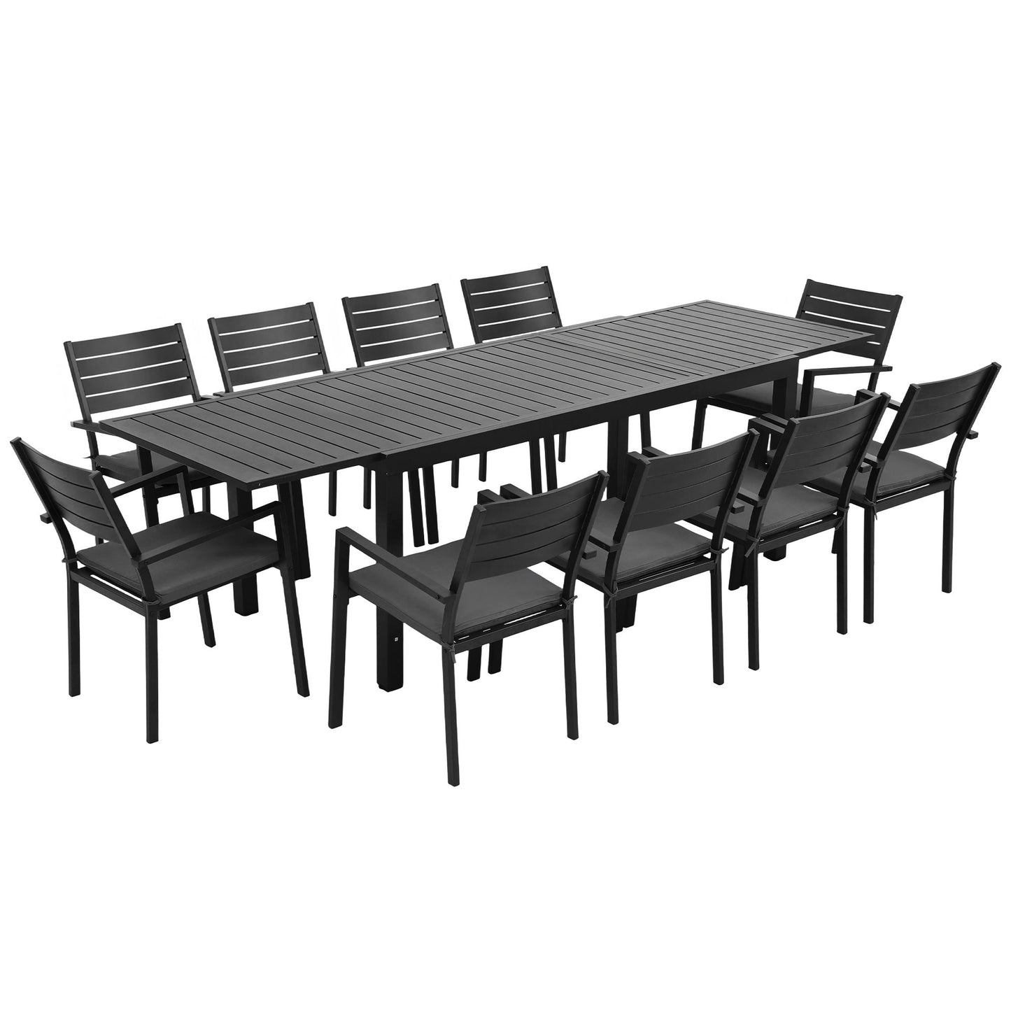 Gardeon Outdoor Dining Set 11PCS Aluminum Extendable Table and Chairs Patio Furniture Black