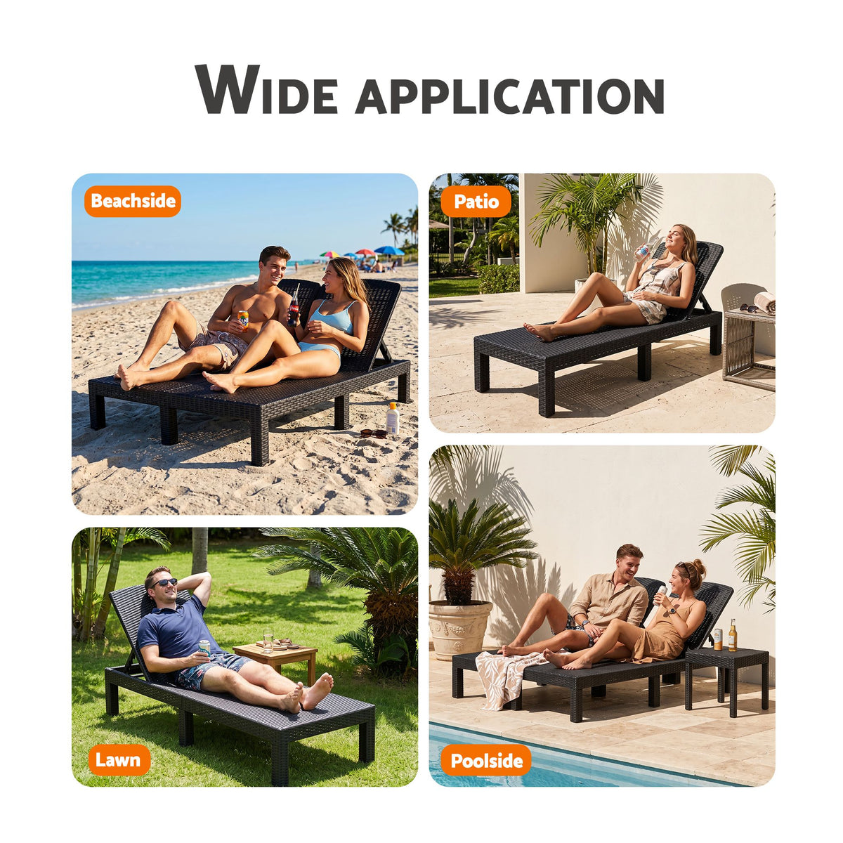 Gardeon 2X Foldable Sun Lounges Outdoor Recliner Patio Beach Chair Rattan Black