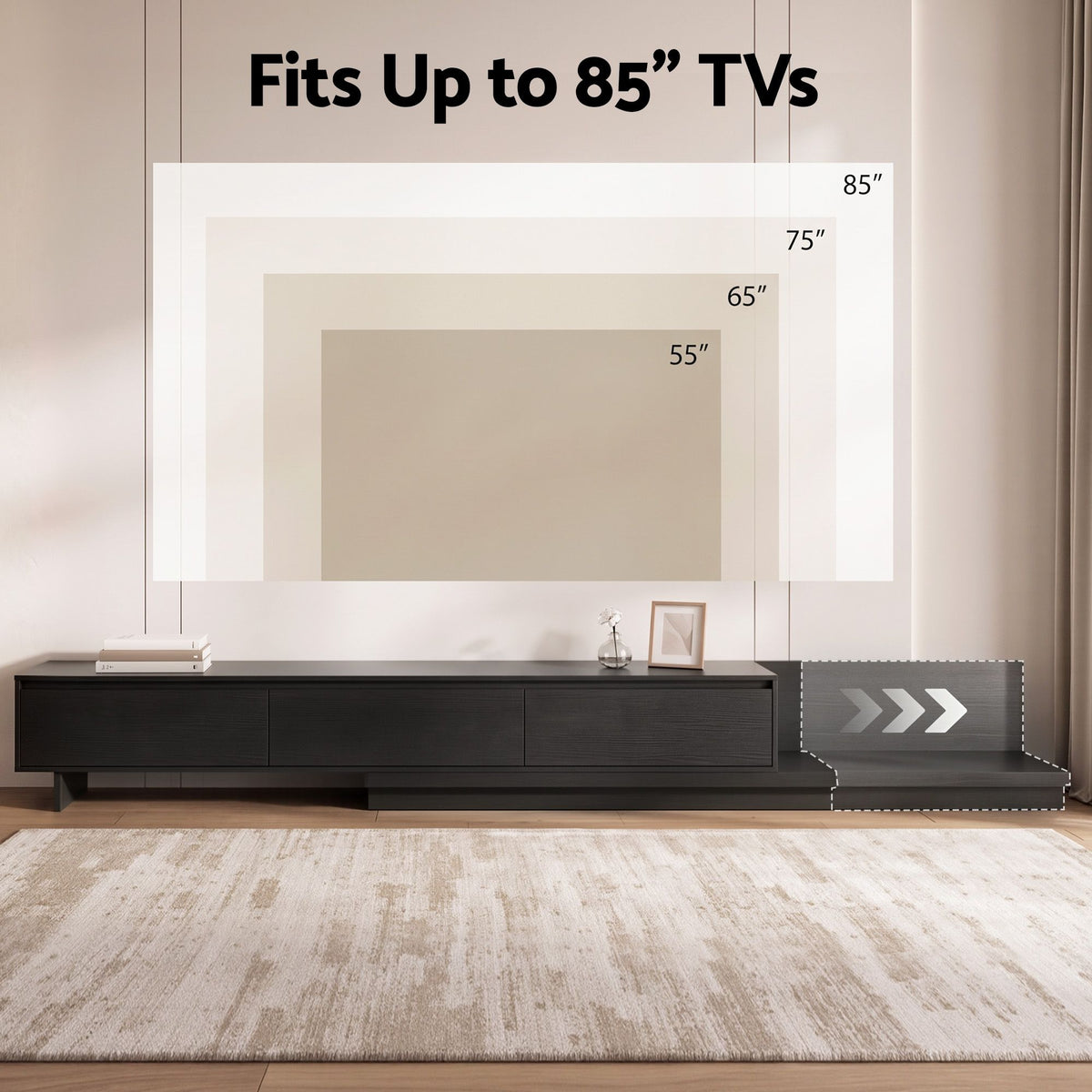 Artiss Extendable TV Unit 200CM 3 Storage Drawers Dark Walnut & Black