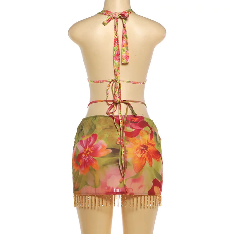 Sexy Floral Printed Casual Three Piece Set Women Summer Clothing 2026 New Arrivals 3 Piece Swimsuits Sexy Bikini Set