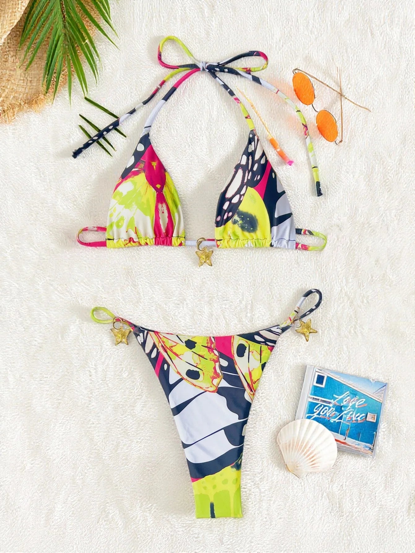 Ladies Print Two Piece Bikini Suit Women's Sexy Backless Swimsuit