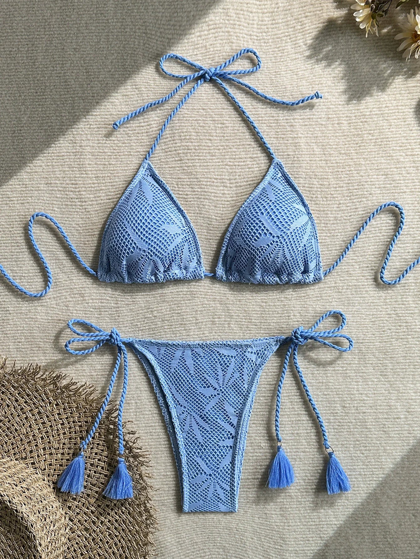 2026 Summer New Arrival Solid Color Braided Detail 2 Piece Bikini Set for Women European Fashion Two Piece Swimsuit