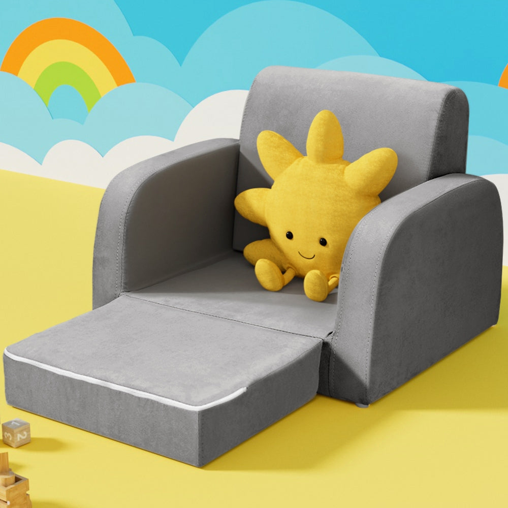 Keezi Kindersofa 1-Sitzer Kinderklappcouch Liege Sessel Weich Grau