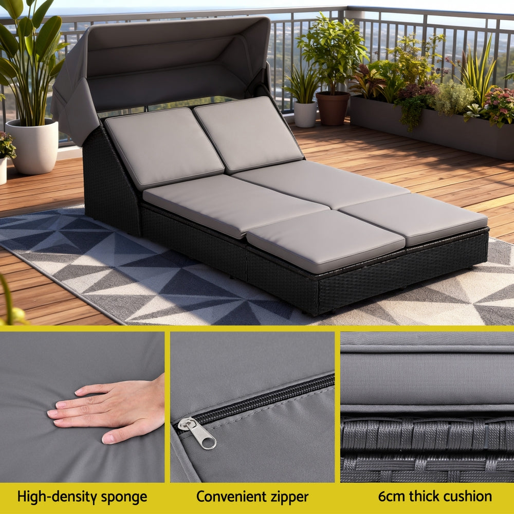 Gardeon Outdoor-Tagesbett Sonnenliege-Set Rattanliege Terrassenmöbel