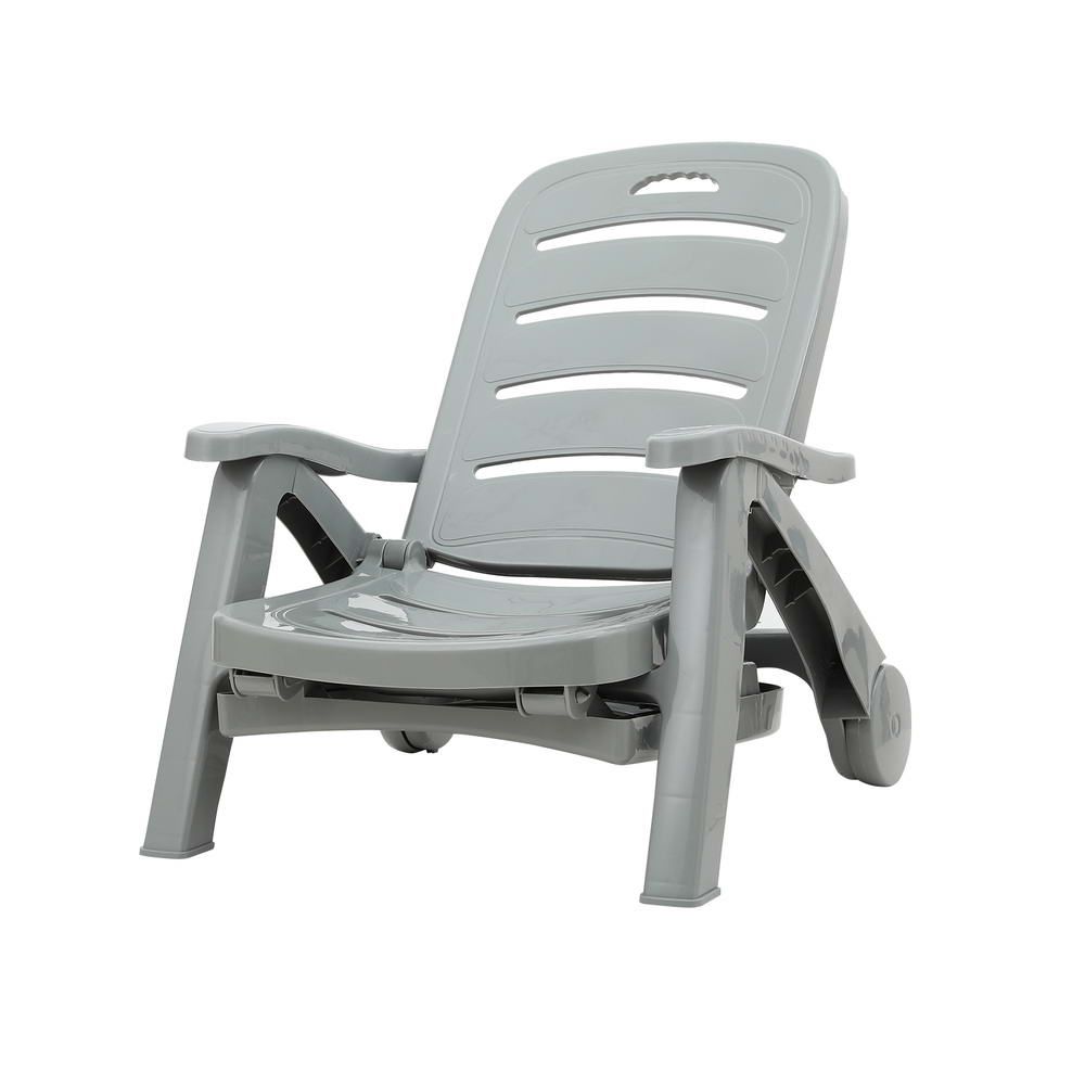 Gardeon 2PC Sun Lounger Folding Lounge Chair Wheels Patio Outdoor Furniture Grey