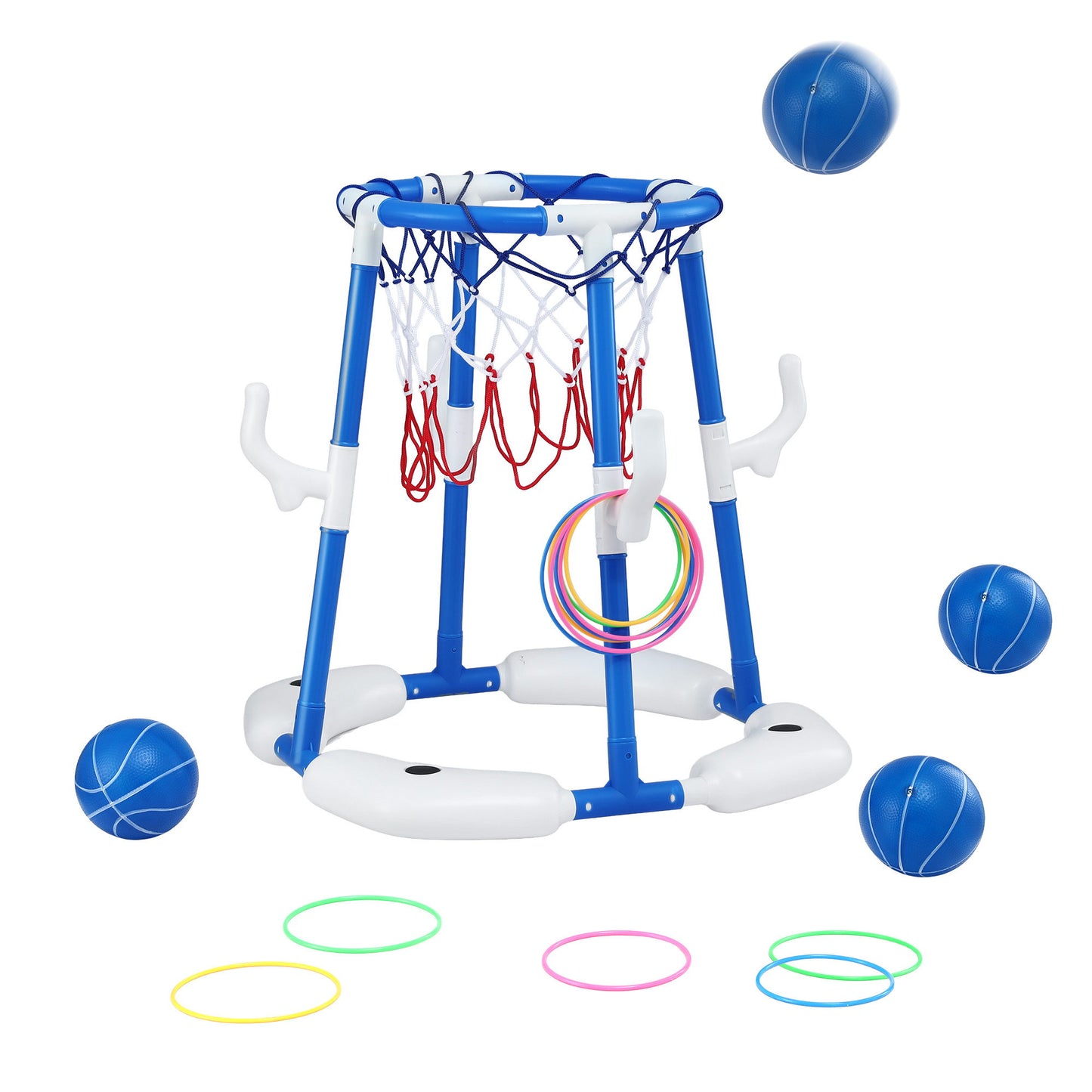Keezi Kinder Basketballkorb mit 4 Bällen Ringwurf-Sport-Pool-Spielzeug Blau