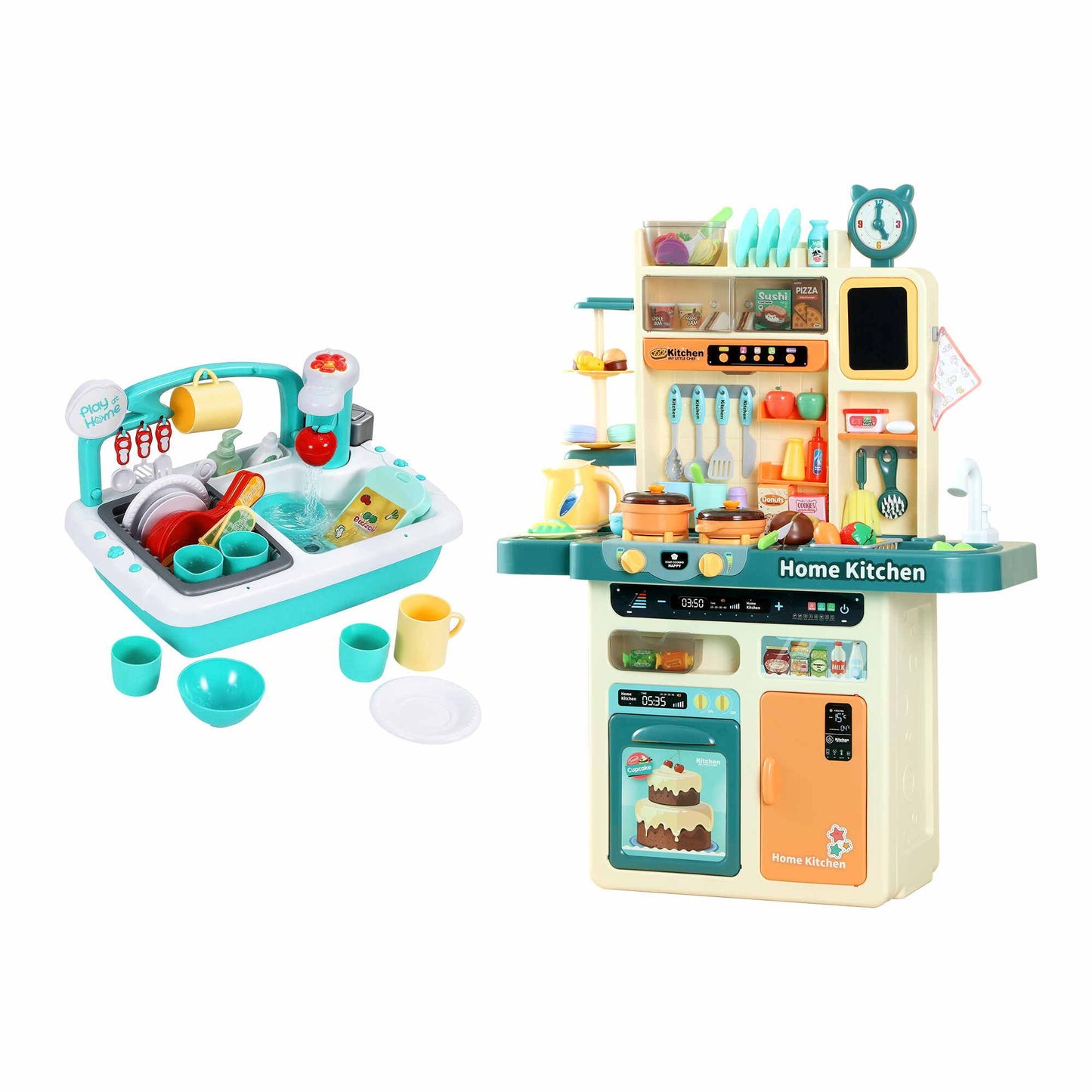 Keezi 2 Piece Kids Pretend Kitchen and Washing Playset Sink Toys