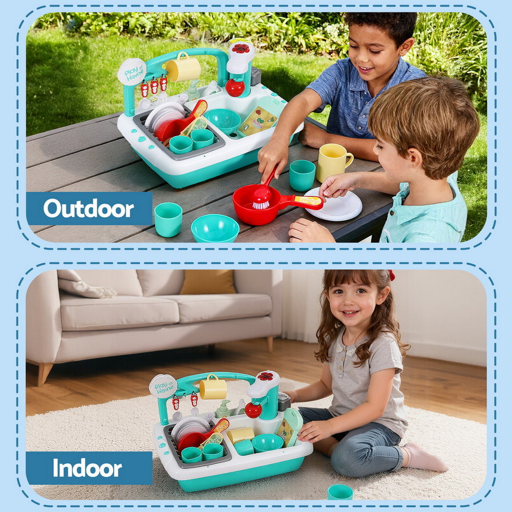 Keezi Kinderküche Spielset Rollenspiel Spülbecken Spülmaschine Spielzeug Grün