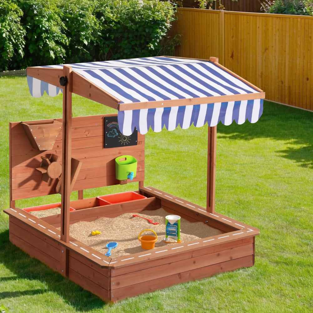 Keezi Kinder Sandkasten Holz mit Dach und Abdeckung Trichter Outdoor Spielzeug 110cm