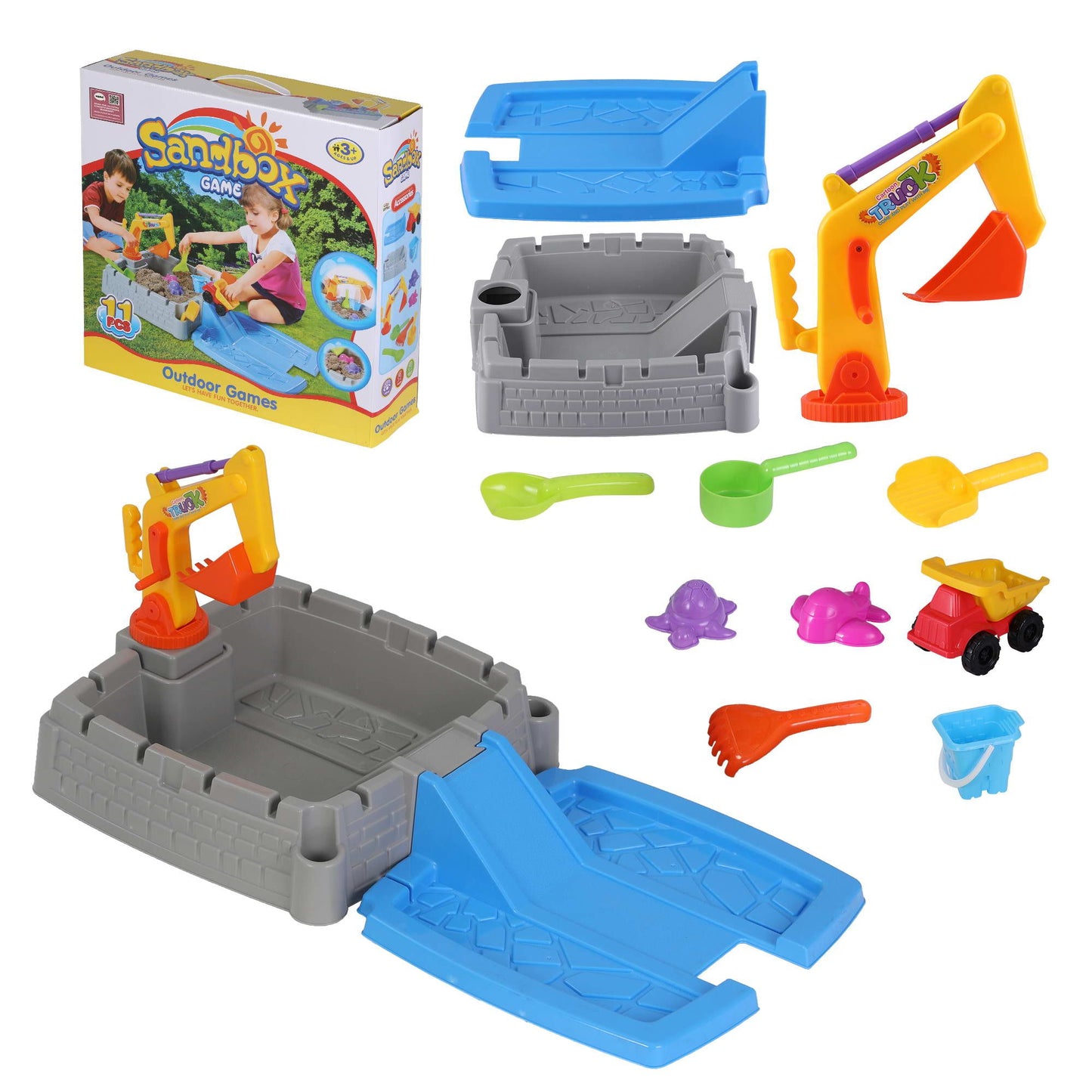 Keezi 2-in-1 Kinder Sand- und Wassertisch mit funktionierendem Bagger – Sensorisches Spielzeug