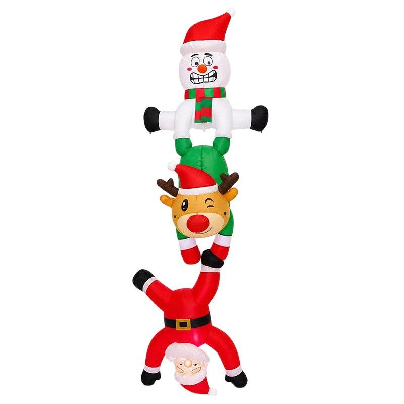 8ft Christmas Inflatable Stacked Santa Reindeer Snowman Upside Down Decoration with Built-in LED Lights for Outdoor Yard Porch Garden Holiday Display (Stacked Santa Reindeer Snowman Upside Down Decoration)