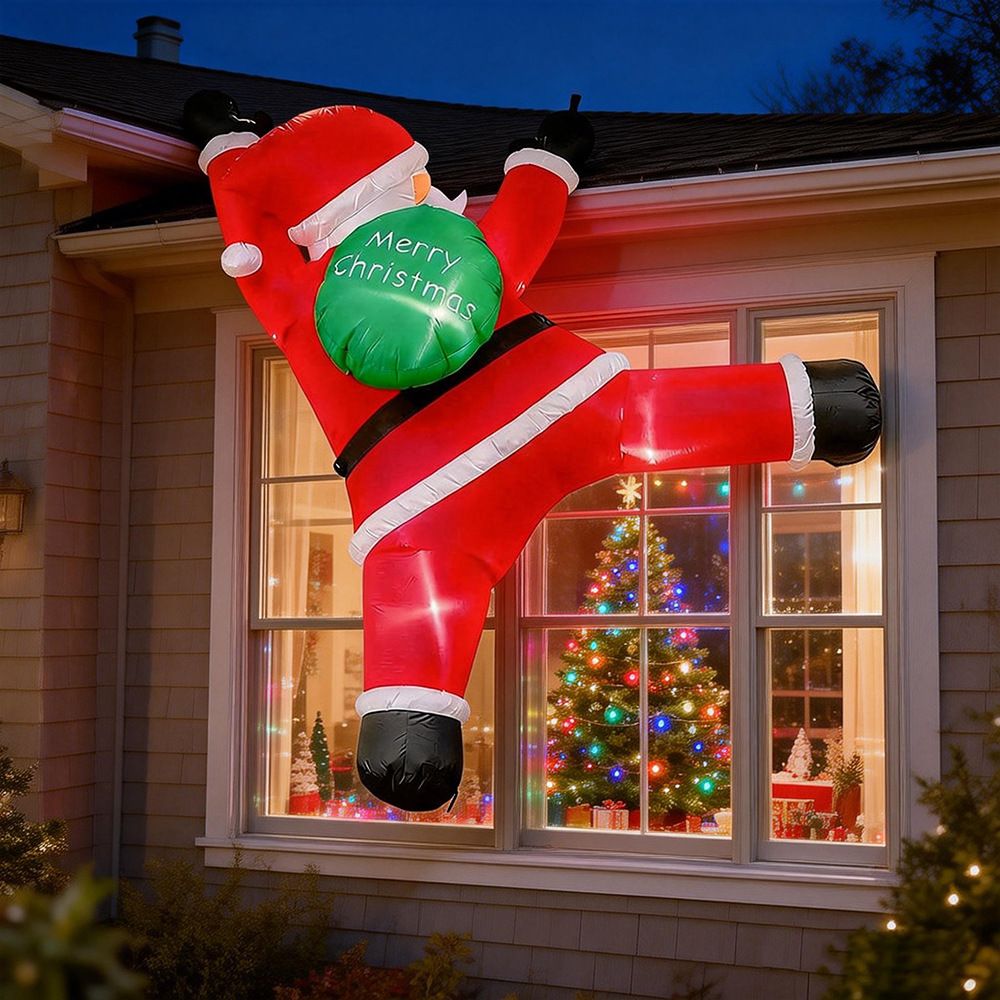 Inflatable Climbing Santa Claus Christmas Yard Decoration with LED Lights, Hanging Holiday Display for Storefront, Window, Home Wall and Eaves, Festive Outdoor Christmas Decor Prop (1.8m(5.8ft))