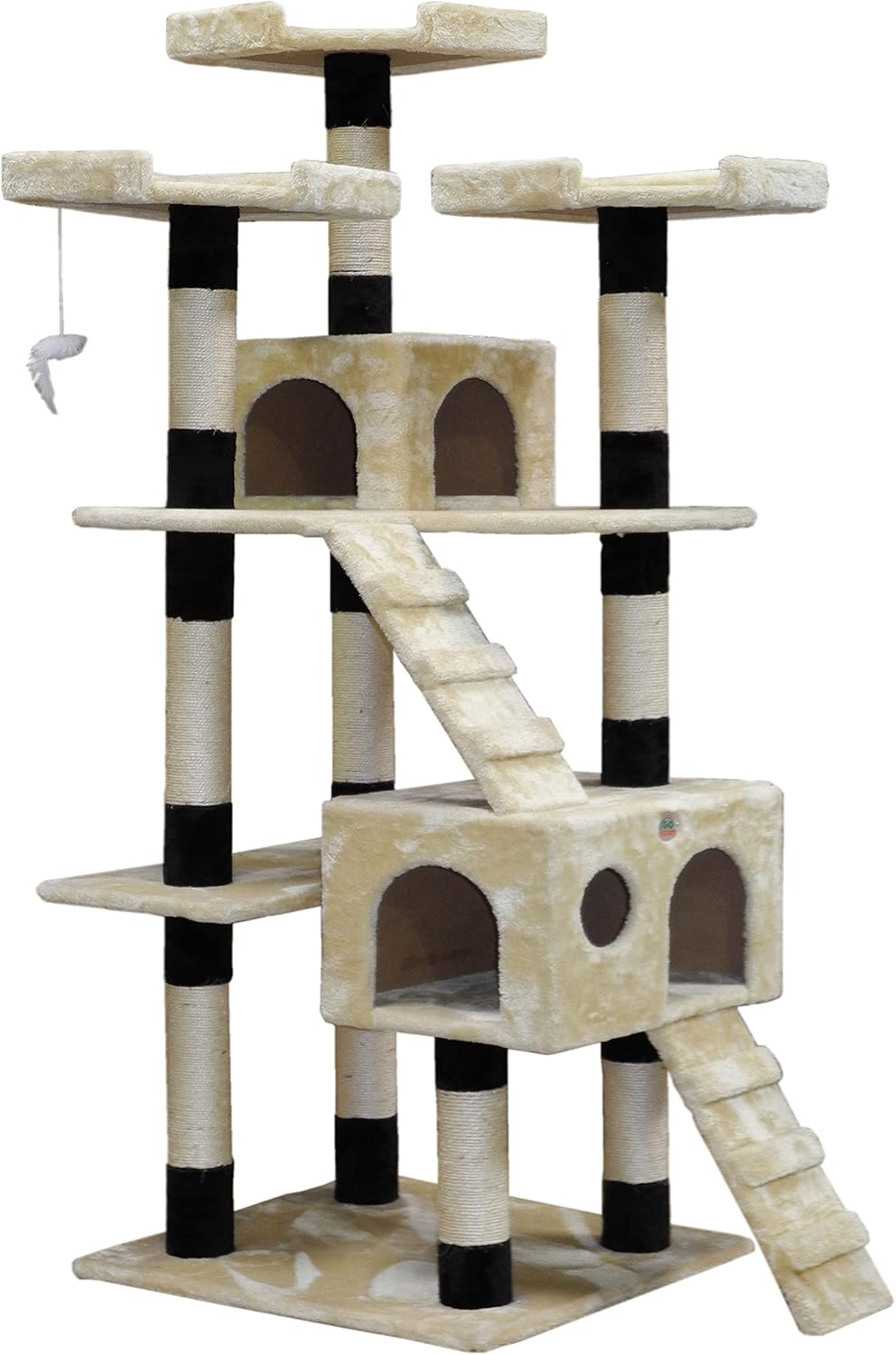 CARLA HOME 180cm Cat Tree Tower for Indoor Cats with Dual Condos, Plush Perches, Sisal Scratching Posts & Ramps for Kittens & Adult Cats (Beige)