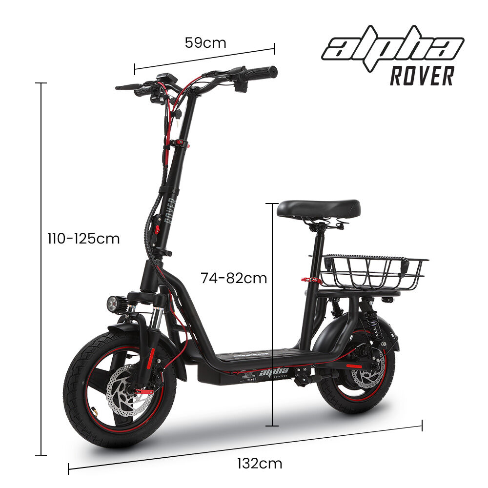 ALPHA Rover Electric Scooter with Seat, AU Compliant, 500W 48V 25km/h 30km Range, 14-inch Tyres, Motorised Commuter eScooter for Adults, Black
