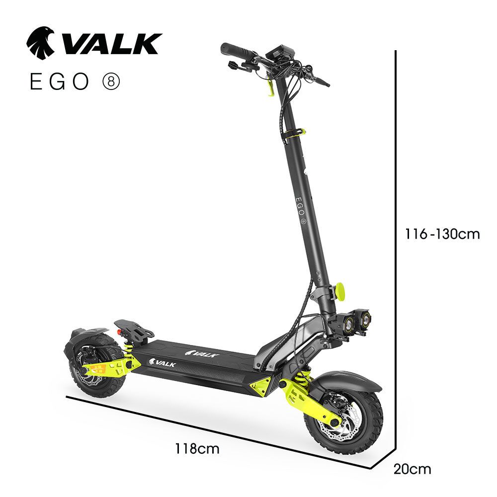 VALK Ego 8 Electric Scooter, 500W, AU Compliant, 48V 13Ah, 55km Max Range, eScooter for Adults, Foldable, Off Road, Black/Green