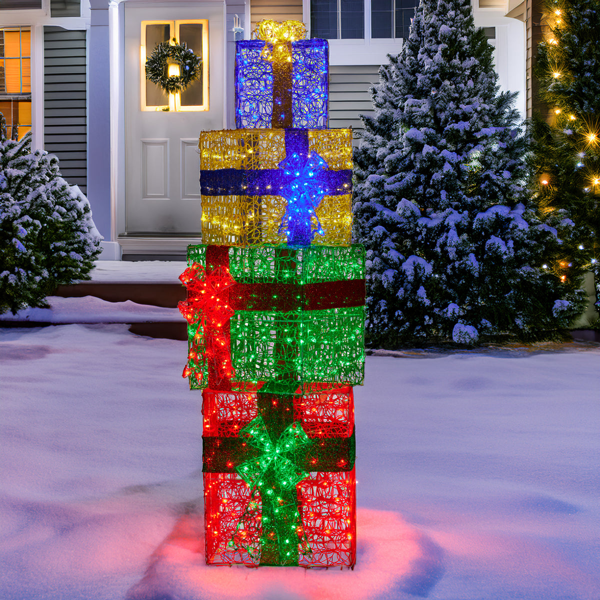 Christabelle 1.9m Christmas 4-Piece Gift Stack LED Lights Bows Indoor Outdoor Front Lawn Yard Decoration Statue