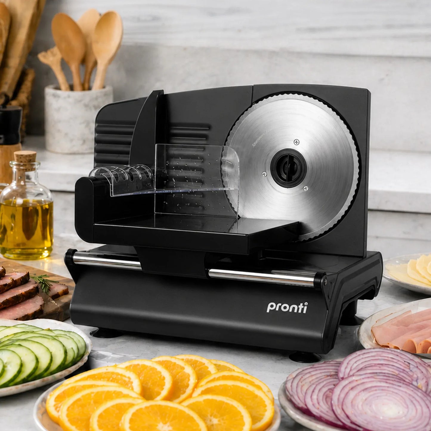 Pronti Electric Deli and Food Slicer with Adjustable Thickness - Black
