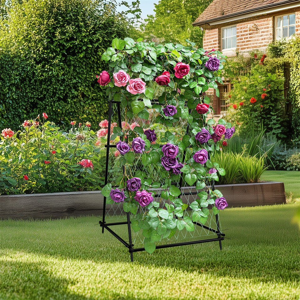 FIN Metal Garden Trellis Arch Climbing Plants Grow Support Frame with Ground Spikes