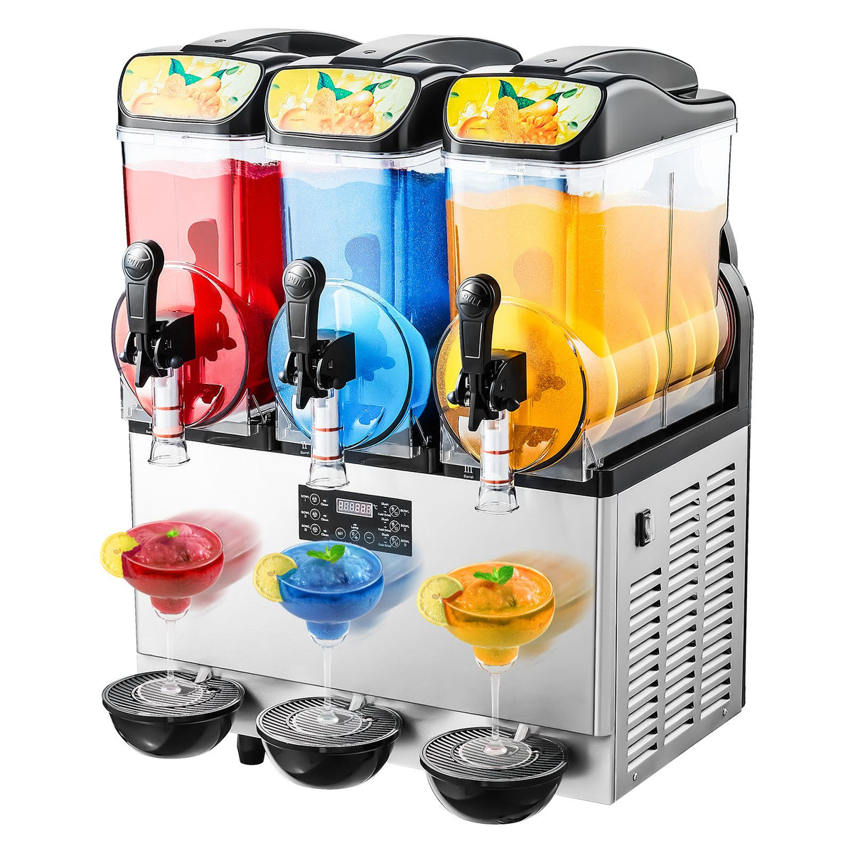 Commercial Frozen Drink Maker, 15Lx3 Triple Tank Slushy Machine, 180 Cups Stainless Steel Margarita Smoothie Frozen Drink Machine, Slushie Maker for Home Party Restaurants Cafe Bars