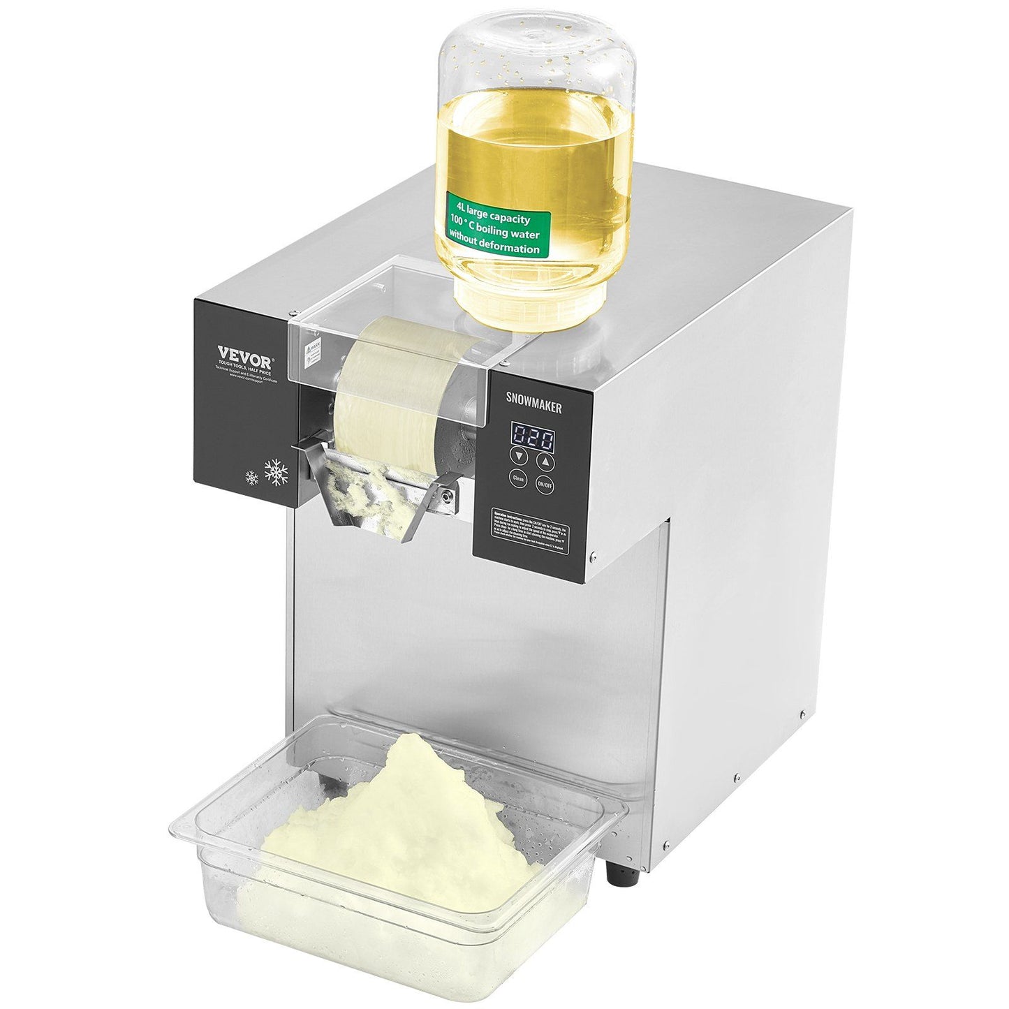 Commercial Snowflake Ice Machine, 385LBS/24H Snowflake Ice Maker, Stainless Steel Ice Shaver Machine, Electric Snow Cone Maker, Liquid Cooling System for Rapid Heat Dissipation, Ice Cream
