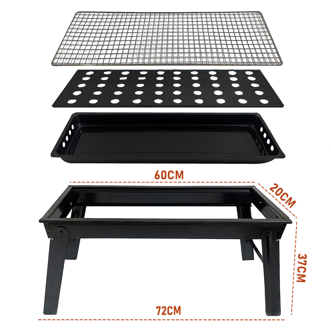Charcoal BBQ Grill Folding Portable Camping Barbecue Grill Lightweight for Outdoor 60x22x37cm