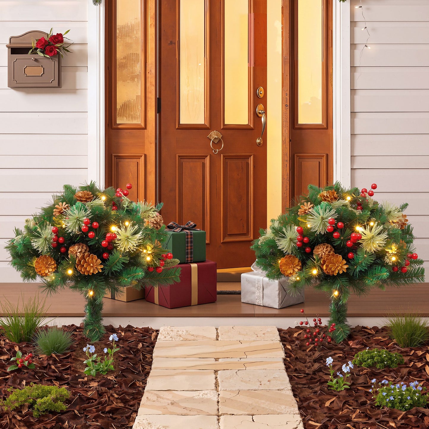 Jingle Jollys 2er Pack 45 cm beleuchteter künstlicher Weihnachtsbaum für den Gehweg Weihnachtsbaum