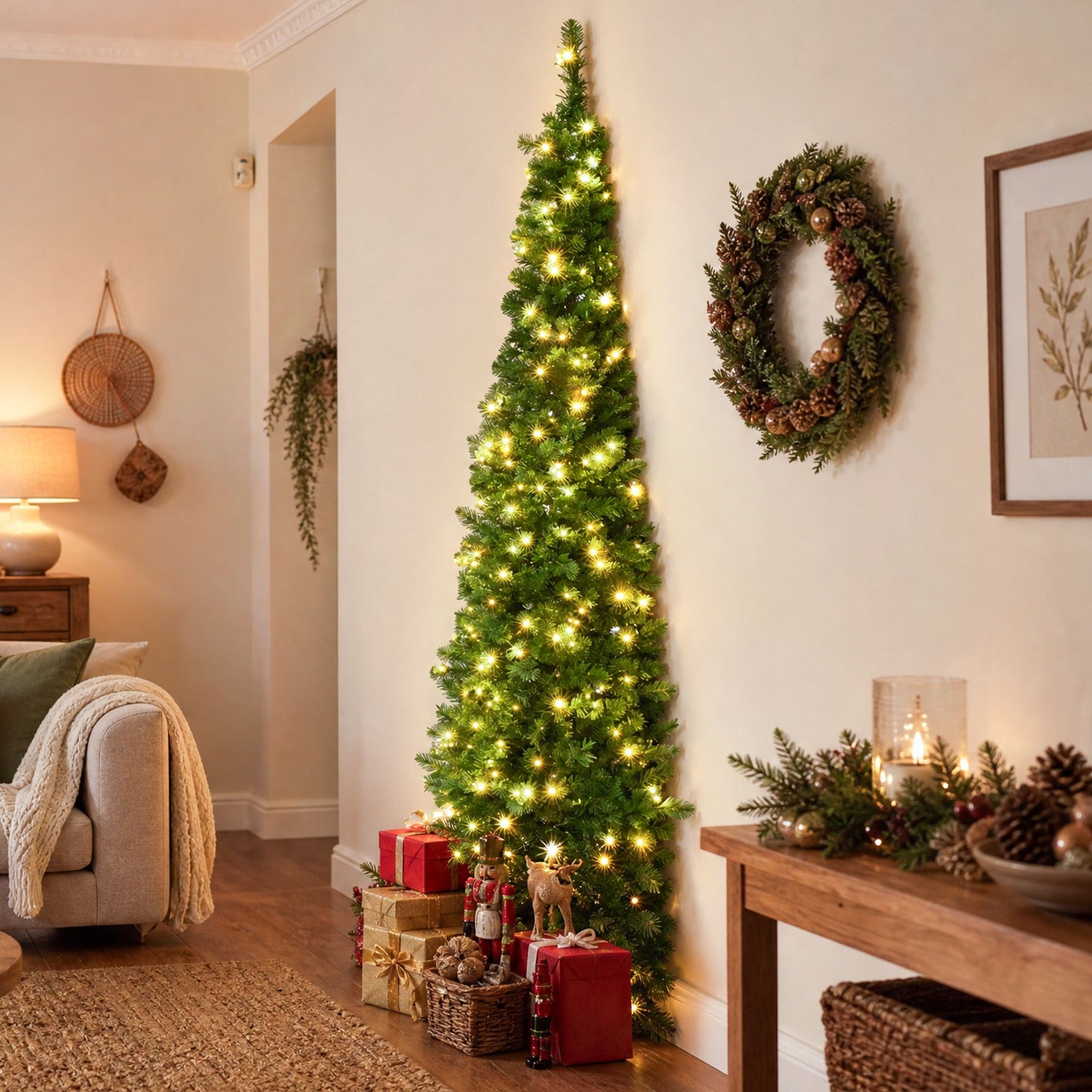 Jingle Jollys 1.8m Pre-Lit Christmas Tree Slim Pencil Xmas Tree Corner Tree