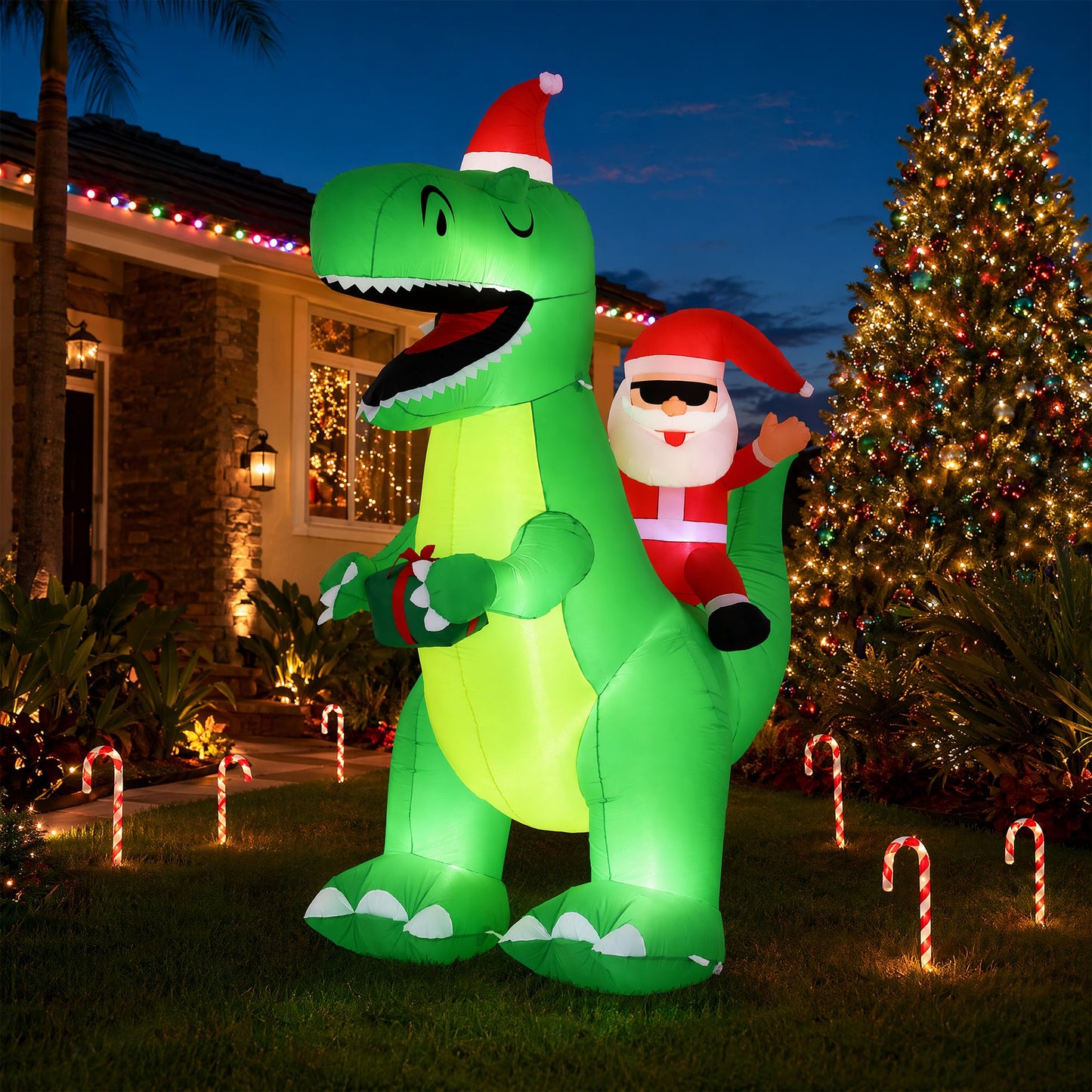 Jingle Jollys Christmas Inflatable Dinosaur 2.5M Illuminated Decorations