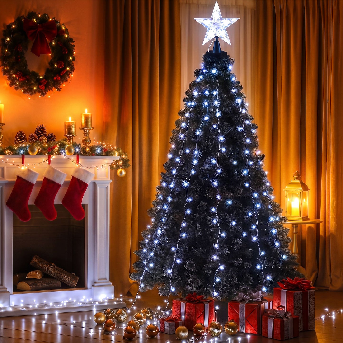 Jingle Jollys 2,5M Weihnachtsbaumlichter Baumspitze Lichterketten Wasserfall Lichterketten Weiß