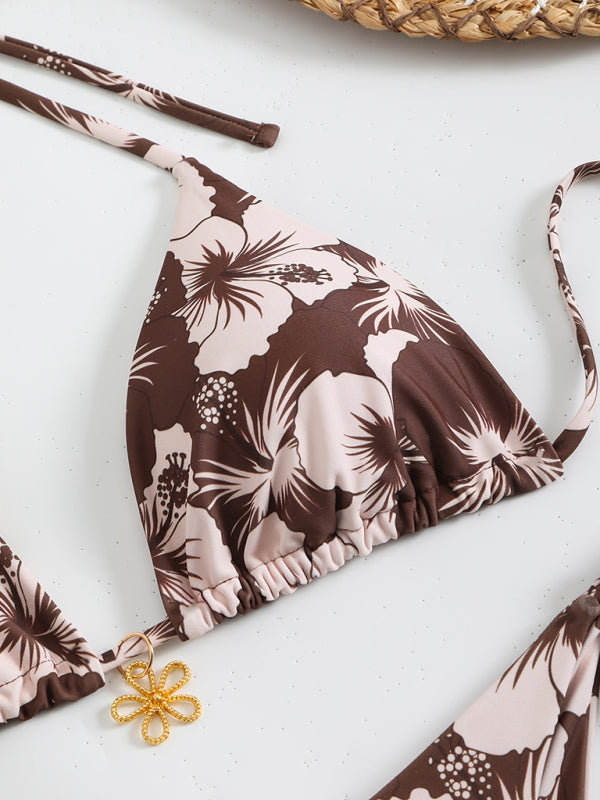 Floral print halterneck bikini