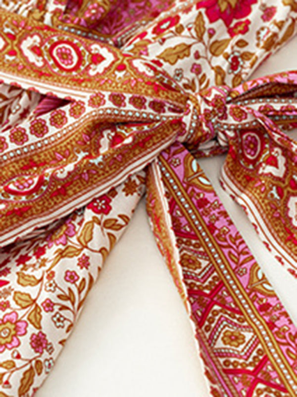 Elegant casual printed V-neck A-line dress