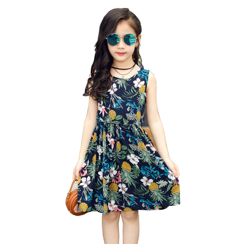 Girls' Rayon Breathable Print Beach Dress