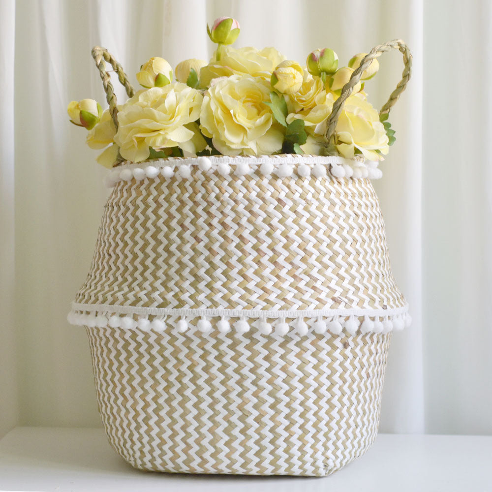 Hand-woven Flowerpot, Straw Woven Storage Basket, Garden Rattan Ornaments