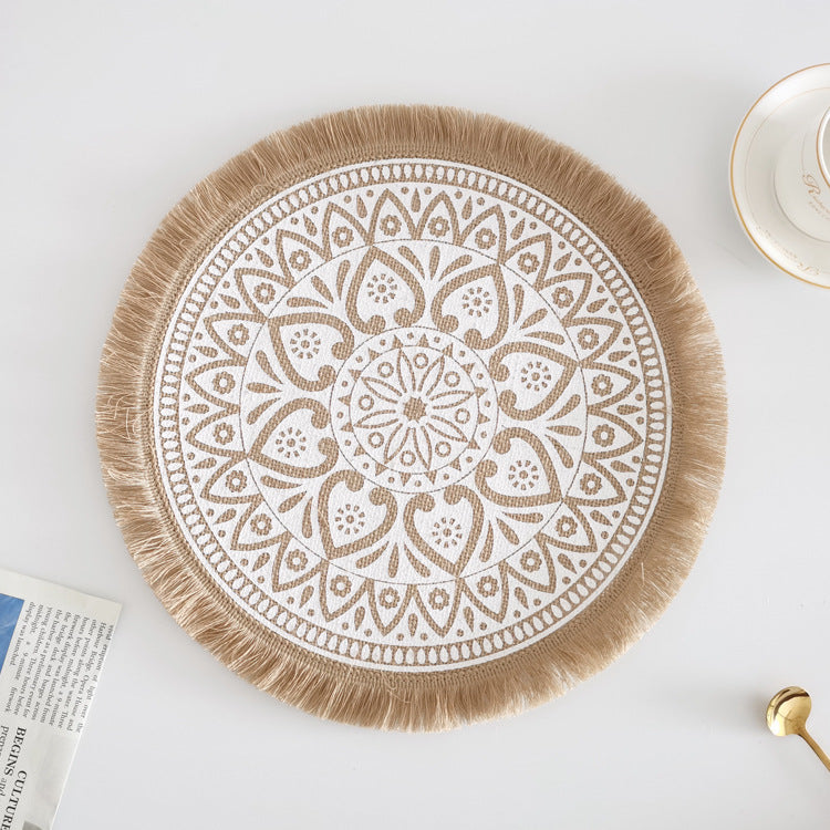 Nordic Braided Placemat Jute Decorative Round Fringe Edge