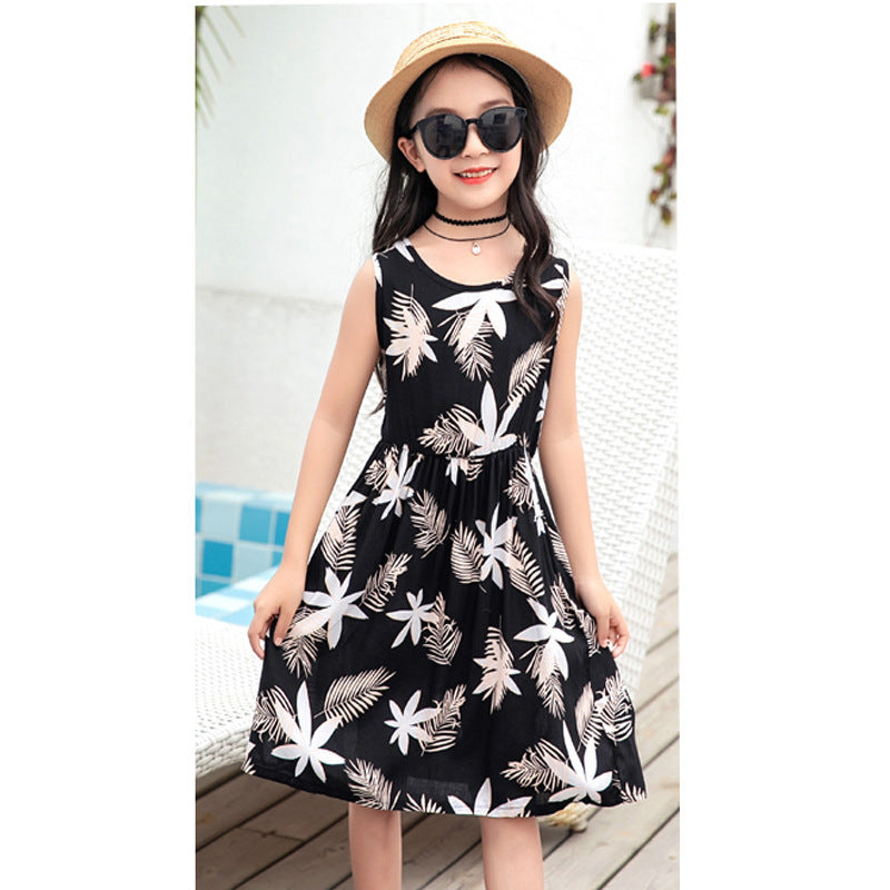 Girls' Rayon Breathable Print Beach Dress