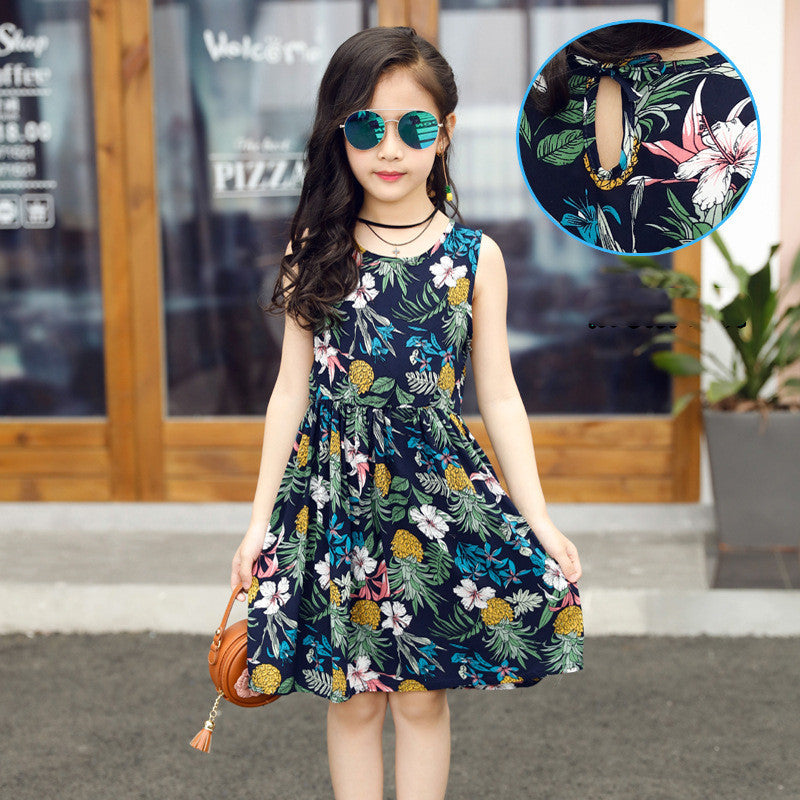 Girls' Rayon Breathable Print Beach Dress