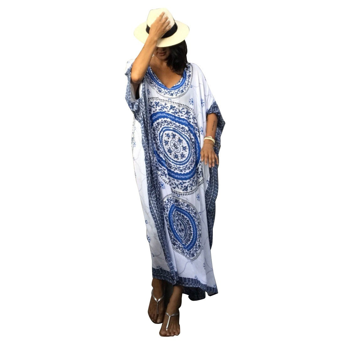 New Rayon Positioning Flower Loose Long Beach Cover-up