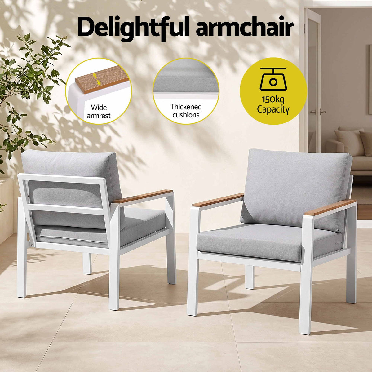 Gardeon 4-Piece Outdoor Sofa Set Aluminum Frame table and Chairs White