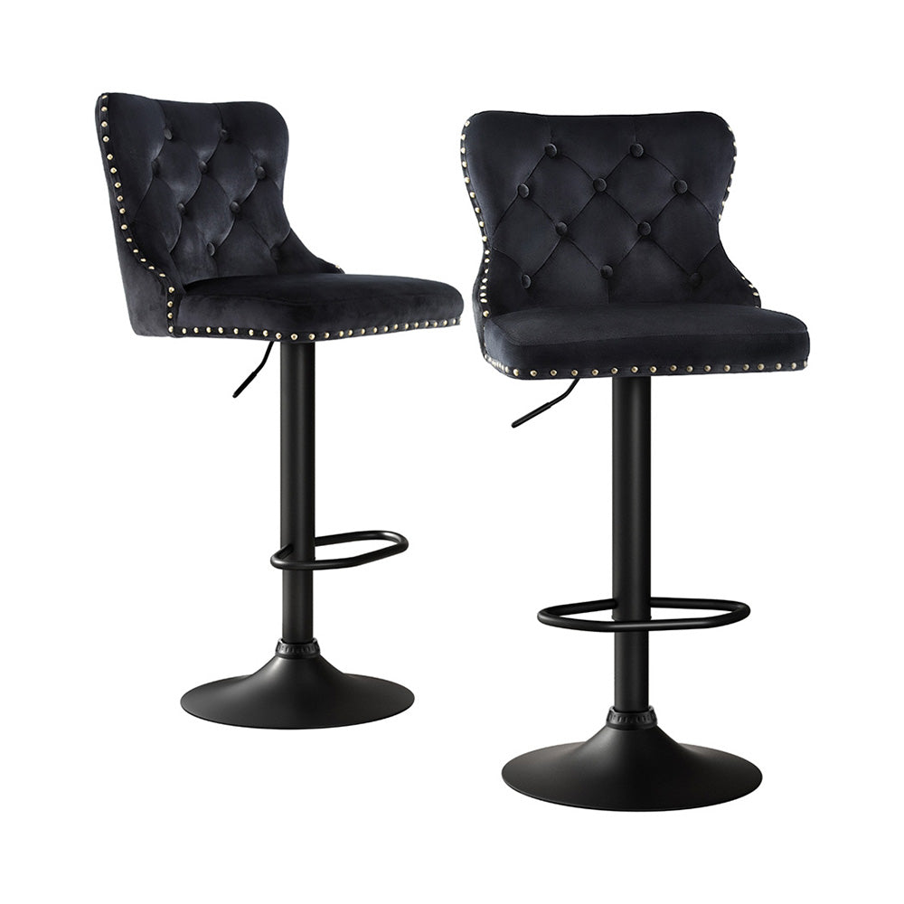 Artiss 2x Velvet Bar Stool Adjustable Height Nailhead Trim Kitchen Counter Stool