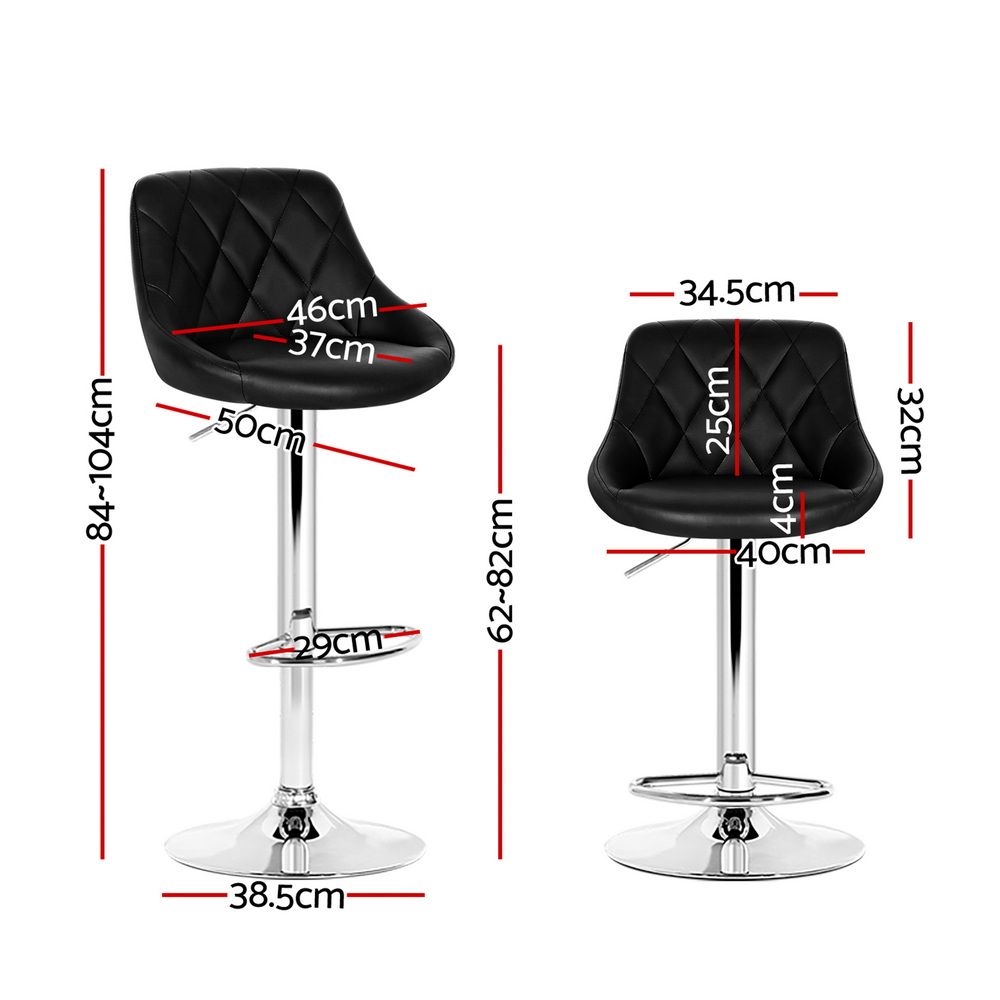 Artiss 2x Bar Stools Leather Padded Gas Lift Stool Black