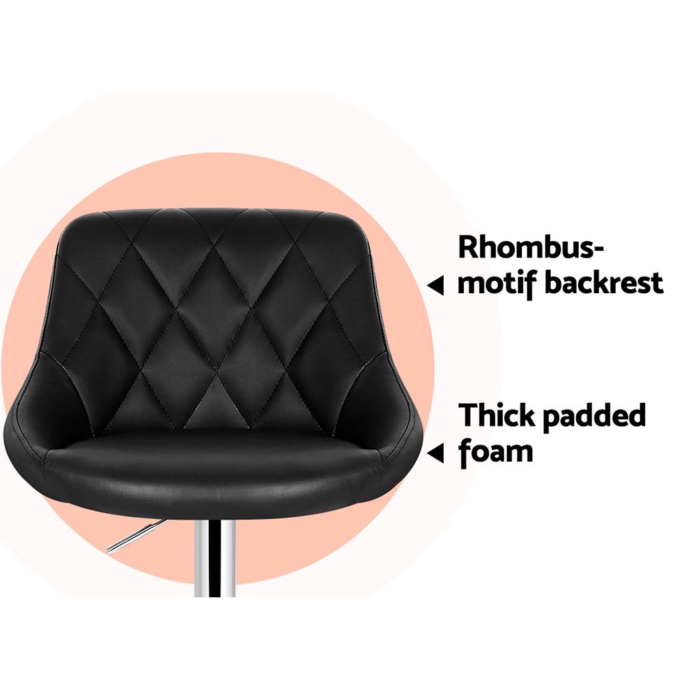Artiss 2x Bar Stools Leather Padded Gas Lift Stool Black