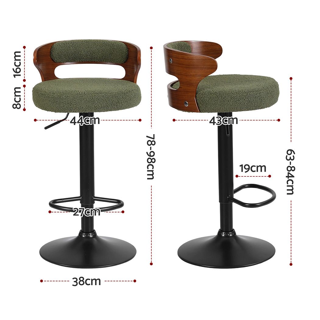 Artiss 4x Bar Stools Counter Chair Gas Lift Swivel Kitchen Bentwood Boucle Green