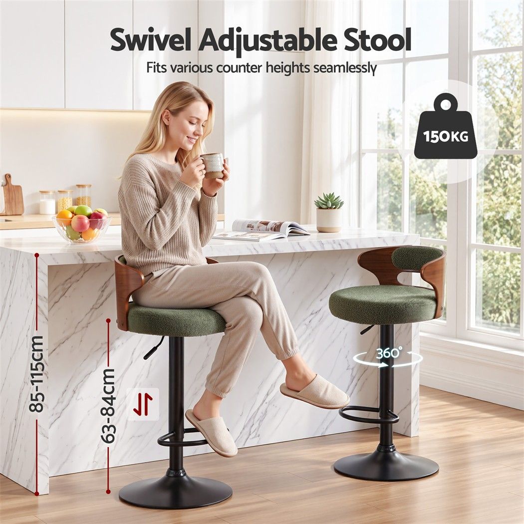Artiss 4x Bar Stools Counter Chair Gas Lift Swivel Kitchen Bentwood Boucle Green