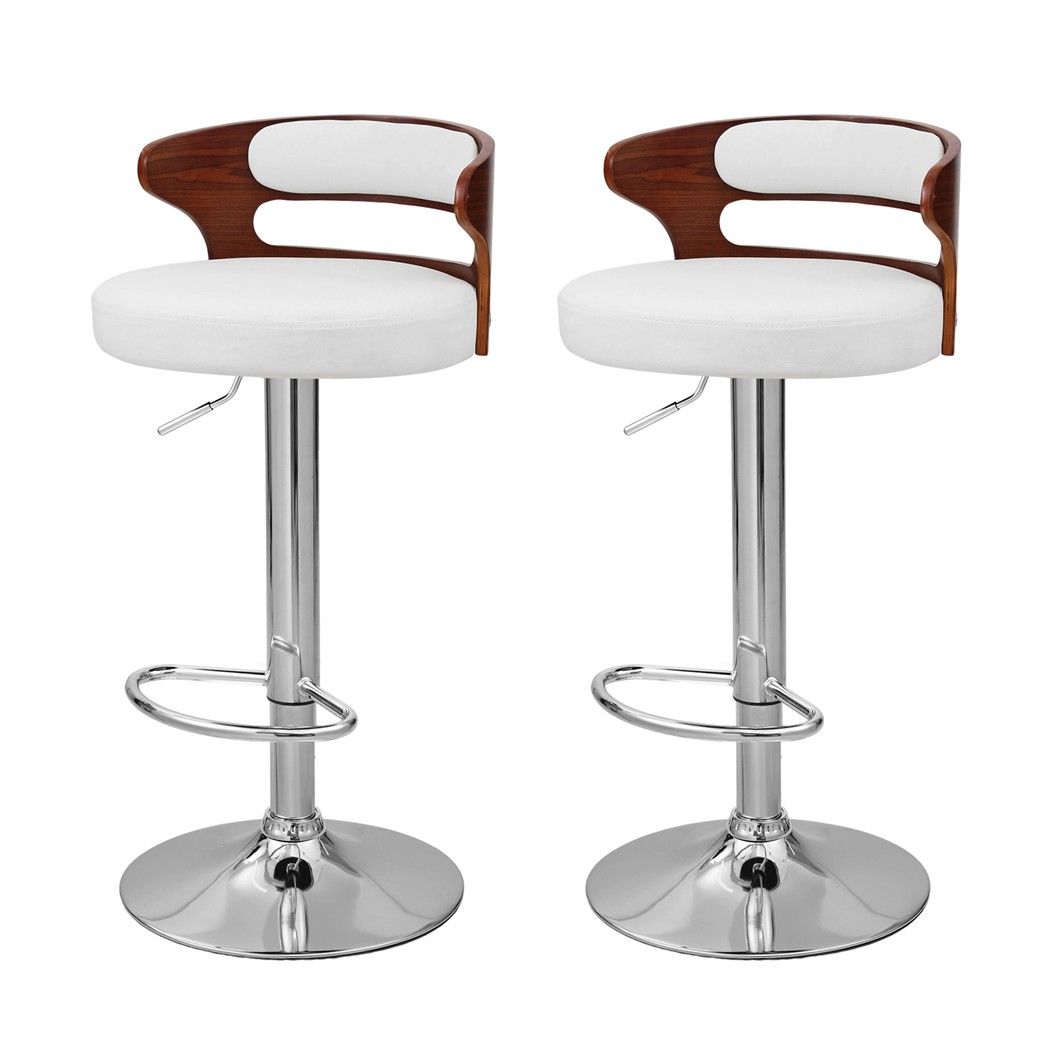 Artiss 2x Bar Stools Counter Chair Kitchen Bentwood Gas Lift PU Leather White